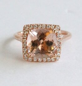 American Jewelry 14k Rose Gold 3.88ct Morganite .27ct Diamond Cushion Halo Ring