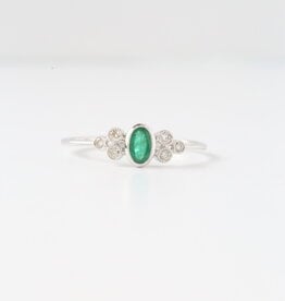 American Jewelry 14k White Gold .16ct Emerald .08ct Diamond Milgrain Accent Ring