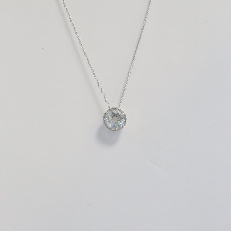 American Jewelry 14k White Gold 1.24ctw Rose Cut Aquamarine .05ctw Diamond Round Halo Necklace