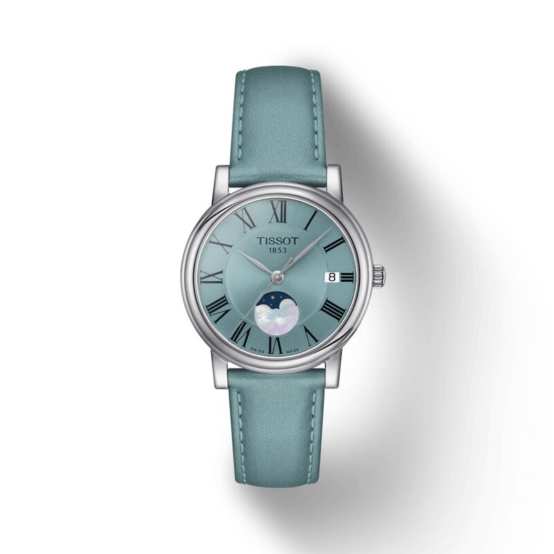 Tissot Tissot T-Classic Carson Premium Moonphase Ladies Watch with Blue Dial & Leather Strap