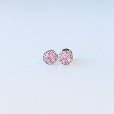 American Jewelry 14k White Gold .90ct Pink Tourmaline .08ctw Diamond Halo Stud Earrings