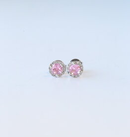 American Jewelry 14k White Gold .90ct Pink Tourmaline .08ctw Diamond Halo Stud Earrings