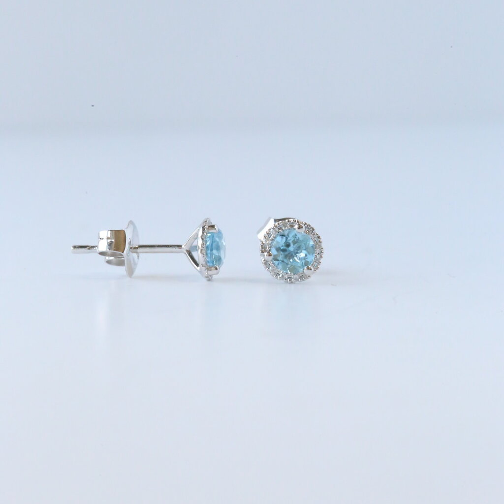 American Jewelry 14k White Gold .06ctw Diamond .63ctw Blue Topaz Halo Stud Earrings