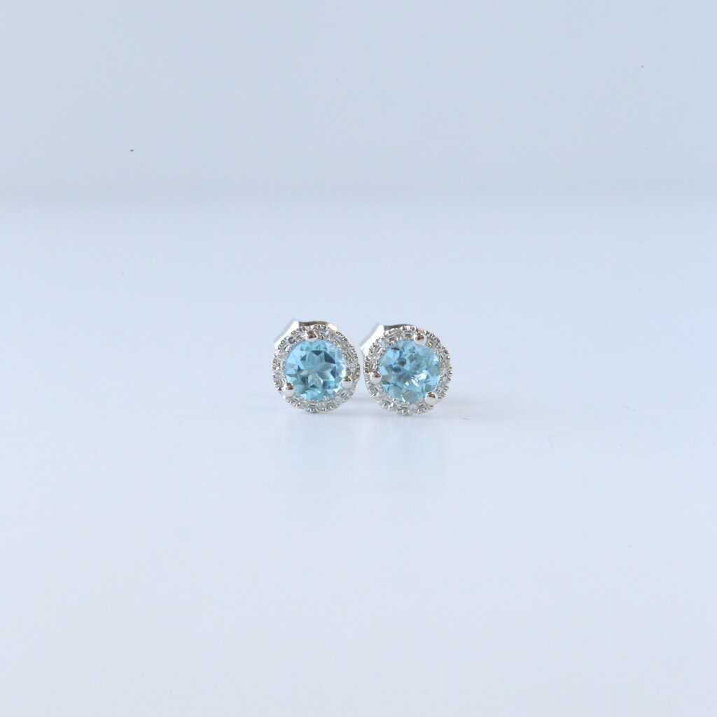 American Jewelry 14k White Gold .06ctw Diamond .63ctw Blue Topaz Halo Stud Earrings