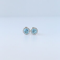 American Jewelry 14k White Gold .06ctw Diamond .63ctw Blue Topaz Halo Stud Earrings