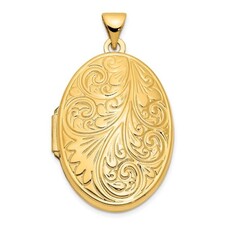 14k Yellow Gold Scroll Oval Locket (PENDANT ONLY, CHAIN NOT INCLUDED)