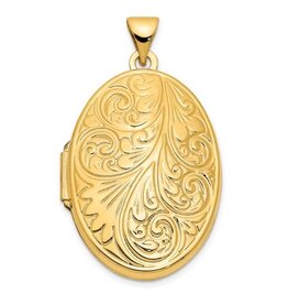 14k Yellow Gold Scroll Oval Locket (PENDANT ONLY, CHAIN NOT INCLUDED)