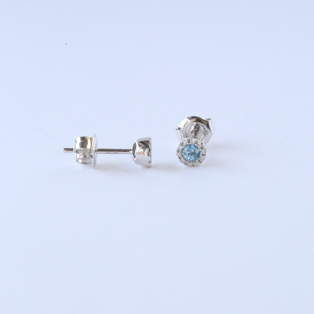 American Jewelry 14k White Gold .25ctw Blue Topaz .07ctw Diamond Petite Halo Stud Earrings