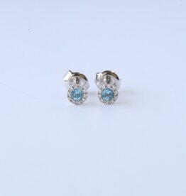 American Jewelry 14k White Gold .25ctw Blue Topaz .07ctw Diamond Petite Halo Stud Earrings