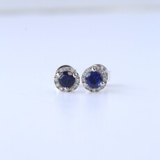 American Jewelry 14k White Gold  .45ct Sapphire .08ctw Diamond Halo Stud Earrings