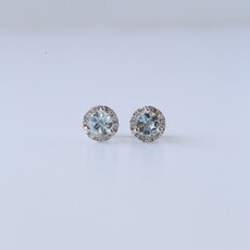 American Jewelry 14k White Gold .50ct Aquamarine .08ctw Diamond Halo Stud Earrings