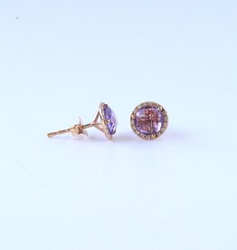 American Jewelry 14k Rose Gold 2.48ctw Amethyst .09ctw Diamond Checkerboard Halo Stud Earrings