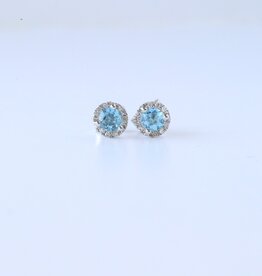 American Jewelry 14k White Gold .60ct Blue Topaz .08ctw Diamond Halo Stud Earriings