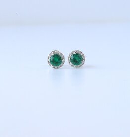 American Jewelry 14k White Gold .06ctw Diamond .46ctw Simulated Emerald Halo Stud Earrings
