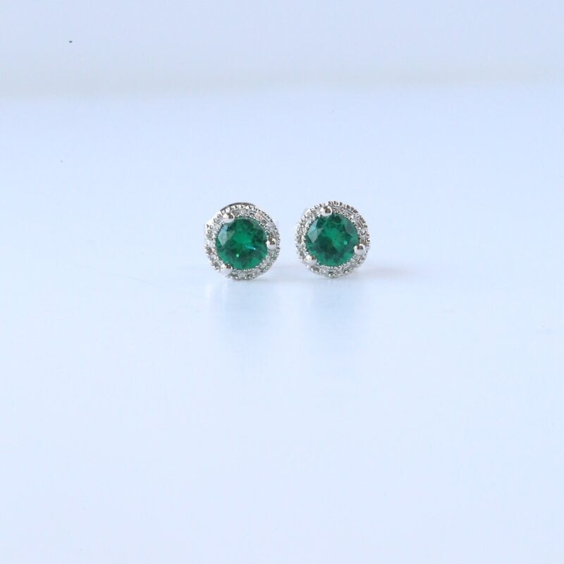 American Jewelry 14k White Gold .06ctw Diamond .46ctw Simulated Emerald Halo Stud Earrings