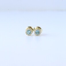 American Jewelry 14k Yellow Gold .25ctw Blue Topaz .06ctw Diamond Petite Halo Stud Earrings