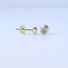American Jewelry 14k Yellow Gold .25ctw Blue Topaz .06ctw Diamond Petite Halo Stud Earrings