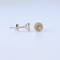 American Jewelry 14k White Gold .65ct Citrine .08ctw Diamond Halo Stud Earrings