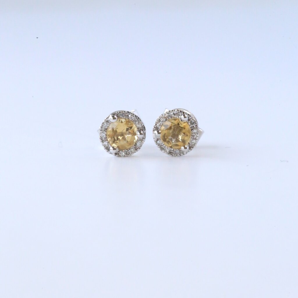 American Jewelry 14k White Gold .65ct Citrine .08ctw Diamond Halo Stud Earrings