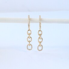 American Jewelry 14k Yellow Gold .18ctw Diamond Hoop Dangle Earrings