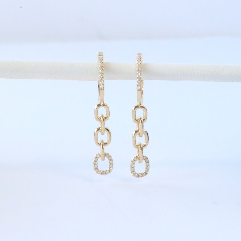 American Jewelry 14k Yellow Gold .18ctw Diamond Hoop Dangle Earrings