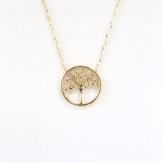 American Jewelry 14k Yellow Gold .10ctw Diamond Family Tree Open Necklace