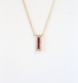 American Jewelry 14k Yellow Gold .25ctw Ruby .22ctw Diamond Halo Verticle Bar Necklace (16")