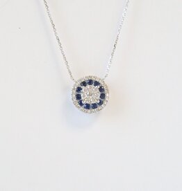 American Jewelry 14k White Gold .48ctw Sapphire .32ctw Diamond Halo Round Necklace