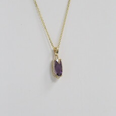 American Jewelry 14k Yellow Gold .94ct Amethyst .12ct Diamond Modified Oval Halo Necklace