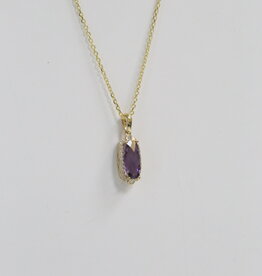 American Jewelry 14k Yellow Gold .94ct Amethyst .12ct Diamond Modified Oval Halo Necklace