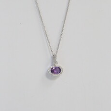 American Jewelry 14k White Gold .84ct Amethyst .10ct Diamond Oval Necklace