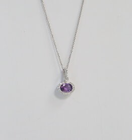 American Jewelry 14k White Gold .84ct Amethyst .10ct Diamond Oval Necklace