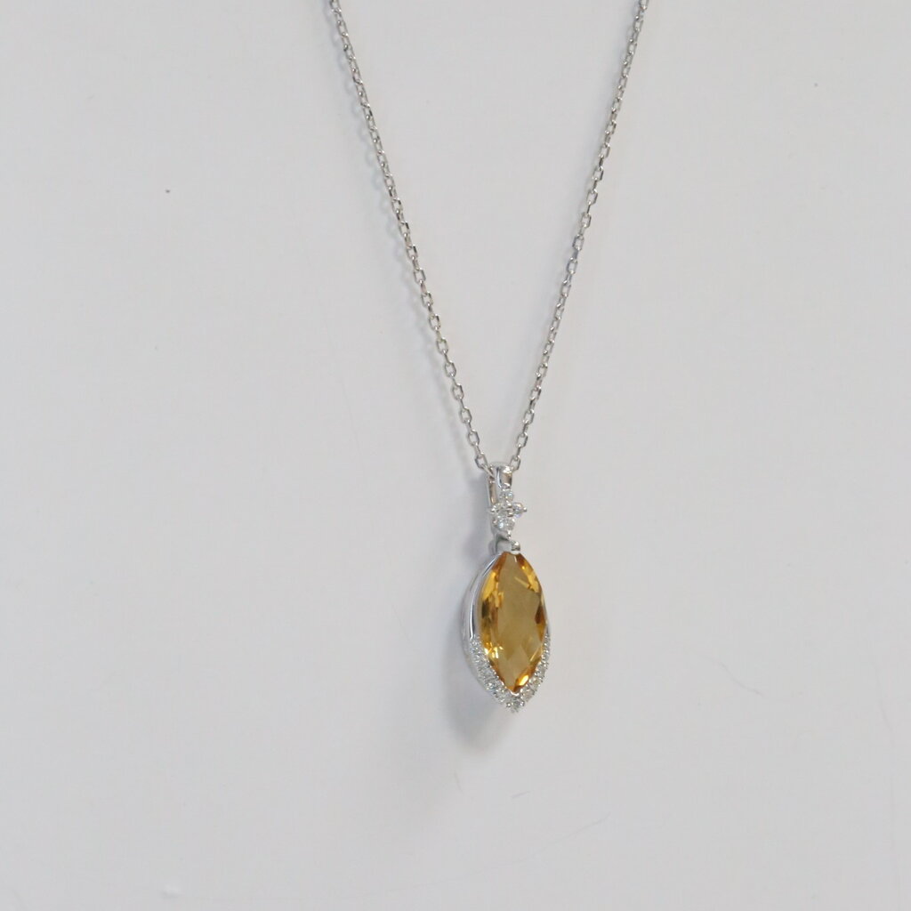 14k White Gold 1.1ct Citrine .10ctw Diamond Marquise Necklace