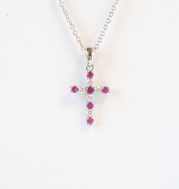 American Jewelry 14k White Gold .17ctw Ruby .09ctw Diamond Alternating Cross Necklace