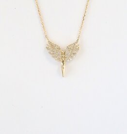 American Jewelry 14k Yellow Gold .25ctw Diamond Pave Angel Necklace