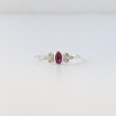 American Jewelry 14k White Gold .33ctw Ruby .08ctw Diamond Milgrain Accent Ring