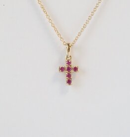 American Jewelry 14k Yellow Gold .14ct Ruby Petite Cross Necklace