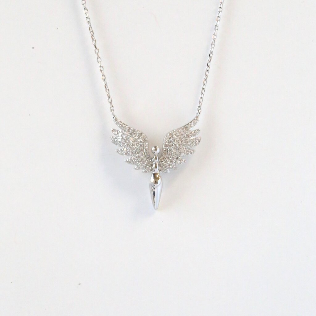 American Jewelry 14k White Gold .25ctw Diamond Pave Angel Necklace