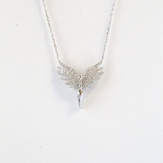 American Jewelry 14k White Gold .25ctw Diamond Pave Angel Necklace