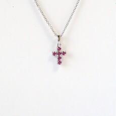 American Jewelry 14k White Gold .14ctw Ruby Petite Cross Necklace