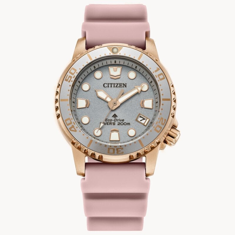 Citizen Citizen Eco Drive Ladies Promaster Dive Watch w/ Pink Strap and Silver Dial