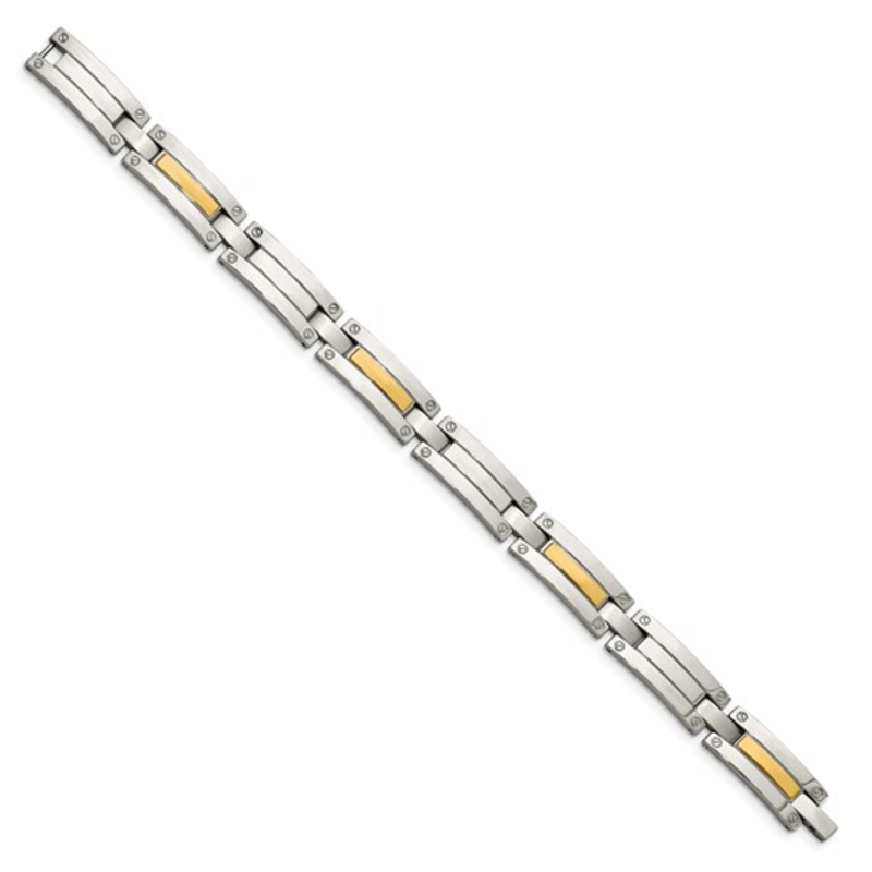 American Jewelry Stainless Steel with 14k Yellow Gold Accent Polished Link Bracelet (8.5")