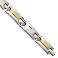 American Jewelry Stainless Steel with 14k Yellow Gold Accent Polished Link Bracelet (8.5")