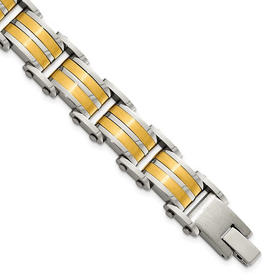 American Jewelry Stainless Steel Brushed and Polished Yellow Plated Link Bracelet (8.25")