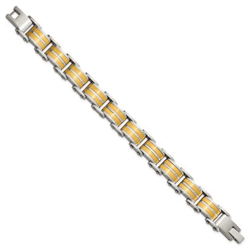 American Jewelry Stainless Steel Brushed and Polished Yellow Plated Link Bracelet (8.25")