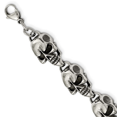American Jewelry Stainless Steel Antiqued and Polished Skull Link Bracelet (8.5")