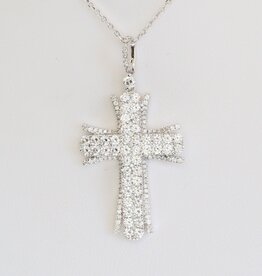 American Jewelry 18k White Gold 1.52ctw Round Diamond Shadow Cross Necklace