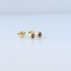 American Jewelry 14k Yellow Gold .27ctw Garnet .07ctw Diamond Halo Petite Stud Earrings