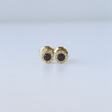 American Jewelry 14k Yellow Gold .27ctw Garnet .07ctw Diamond Halo Petite Stud Earrings