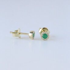 American Jewelry 14k Yellow Gold .21ctw Emerald .07ctw Diamond Petite Halo Stud Earrings